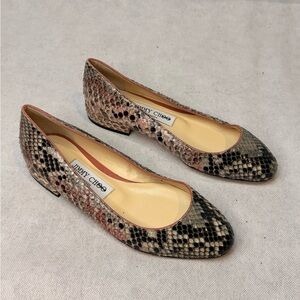 JIMMY CHOO Genuine Python Snakeskin Pointed Toe Flats Shoes SZ 35 Pre-Owned